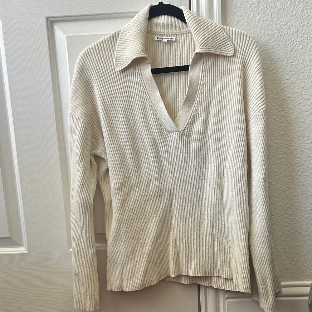 Reformation Cream V-Neck Sweater